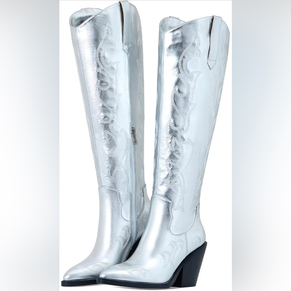 Silver metallic cowgirl boots